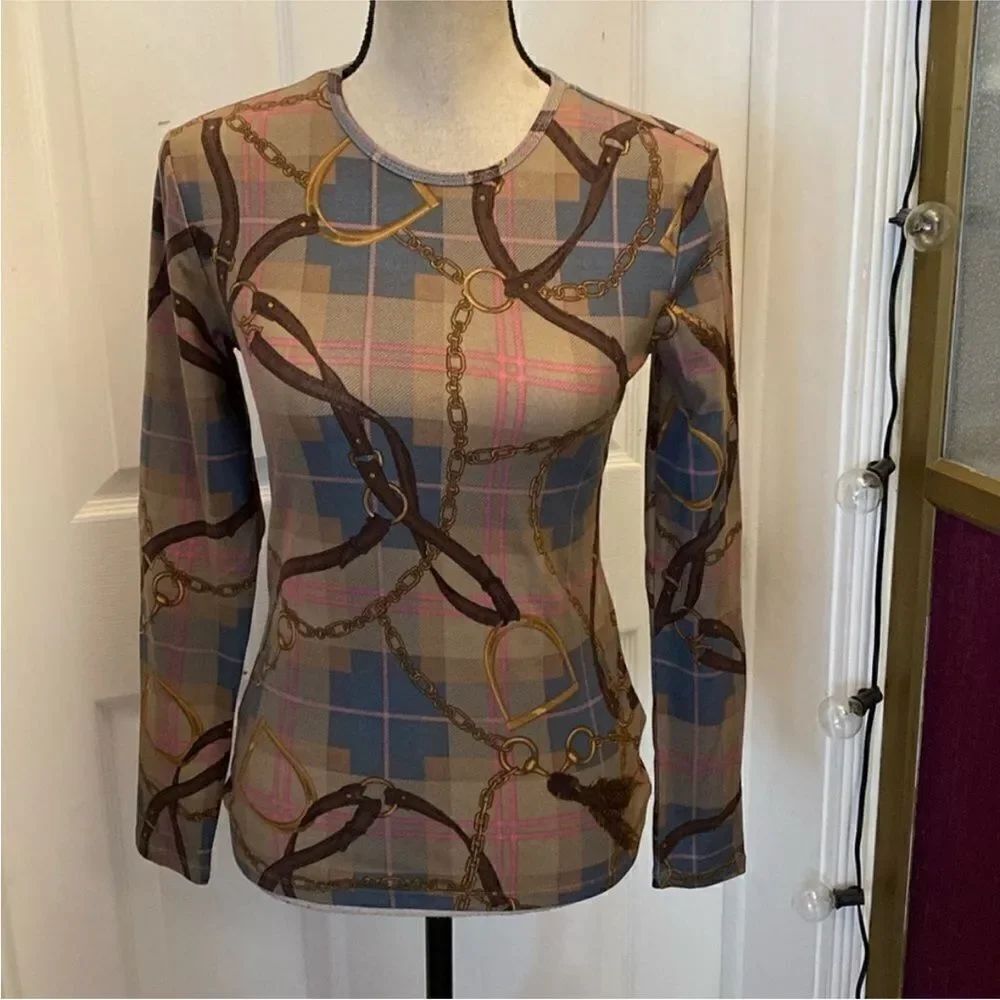 Ralph Lauren black label Women's Chain Print Long Sleeve Top, XS